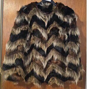 Vintage Donna Salyers Fabulous Furs XS Chevron Fox Faux Fur Coat Soft